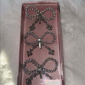 6pc Cupcakes & Cashmere Rhinestone Gold Bow Christmas Tree Clip Ornaments New